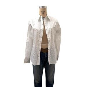 Vtg Wrangler White Eyelet Cotton Shirt Womens Rodeo Pearl Snap Western Sz 40 New